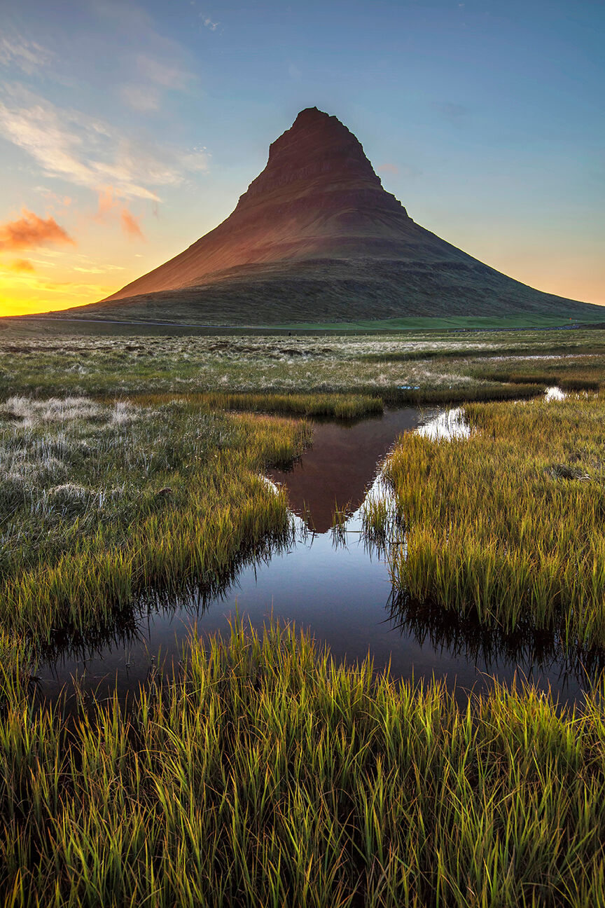 Iceland sunset mountain reflection