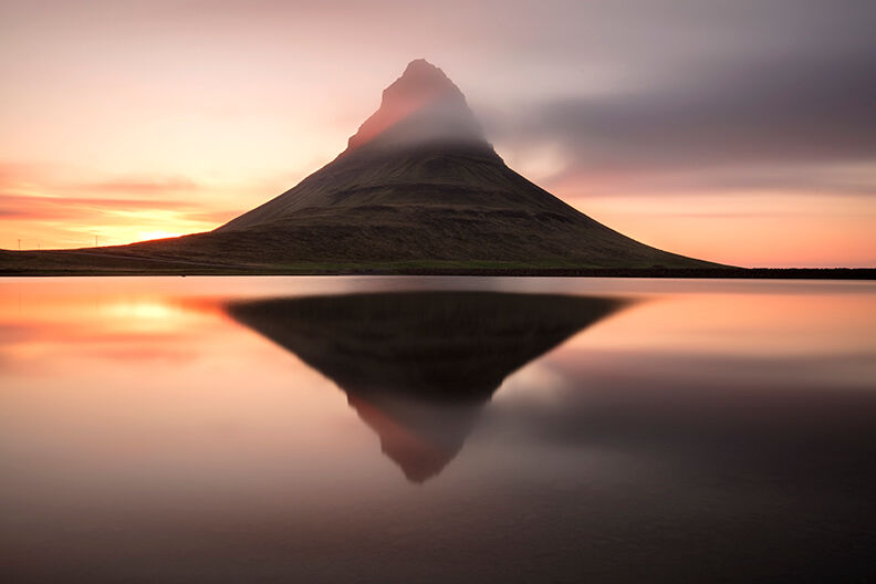 Sunset over a mountain in Iceland